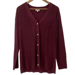 ELLA MOSS NWOT Rib Knit Button Down V Neck Cardigan Sweater Maroon Size Large